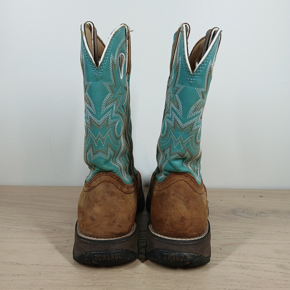 Durango Boots Women 9.5 Brown Turquoise Leather Western Cowboy Rodeo Slip On - Picture 4 of 10